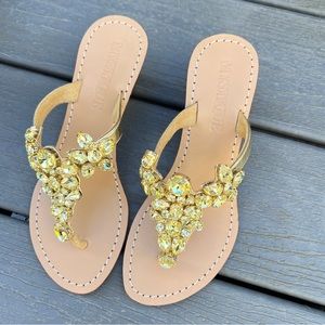 Mystique summer shoes / gold wedge summer sandal- Only used twice.